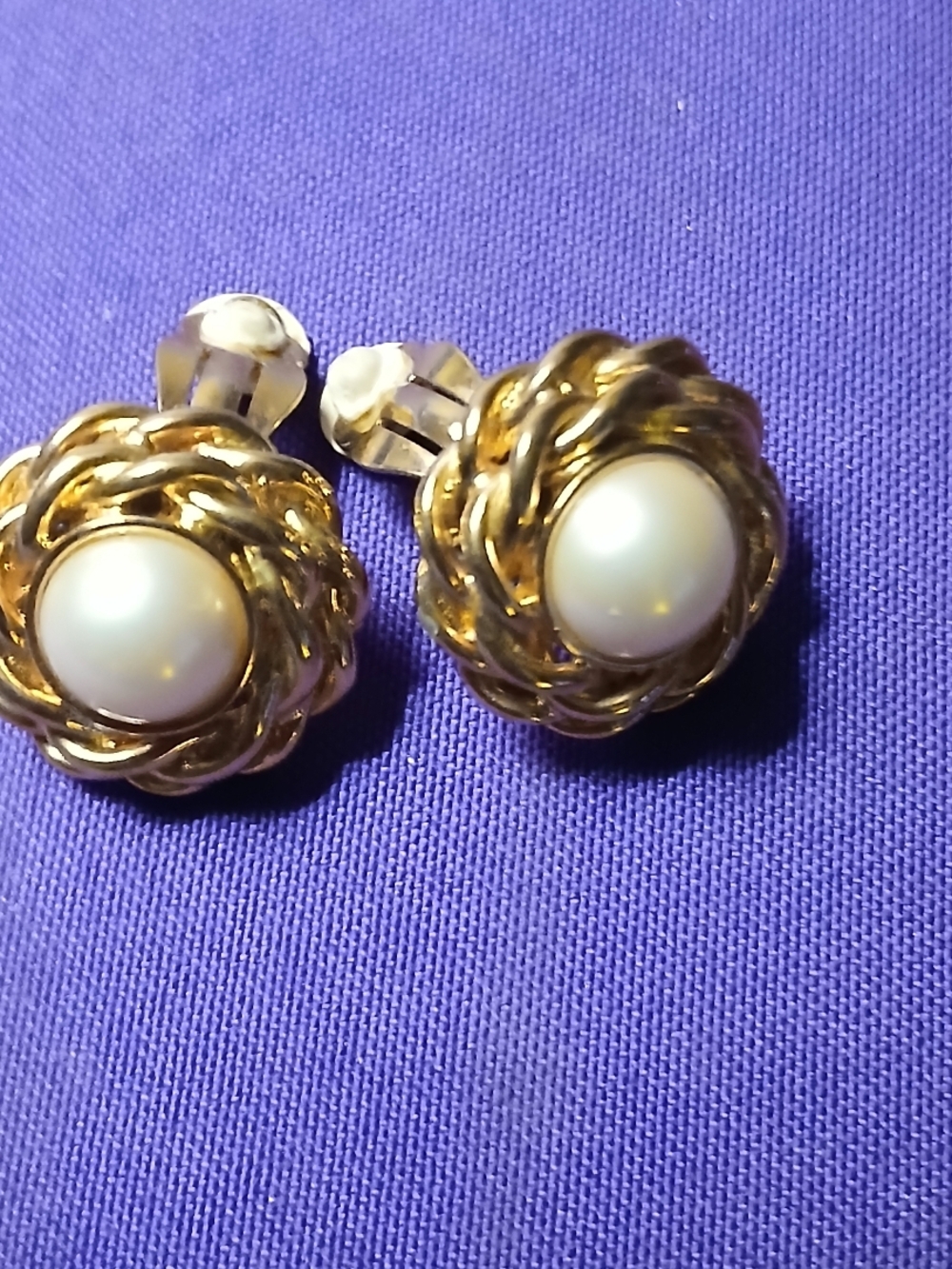 Gold-Tone Pearl Knot Clip-On Earrings - Classic White Pearl